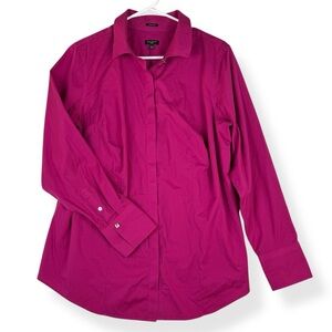 Talbots Wrinkle Resistant Button Up Shirt Blouse Womens 14W Pink/Purple